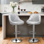 Magshion Bar Stools Set of 2, Swivel Counter Height Bar Stools, Modern Island Chair with Back and Footrest for Kitchen Dining Room, Silver