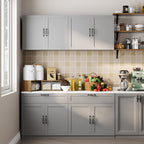 ECACAD Wall-Mounted Kitchen Pantry with Doors, Drawers & Adjustable Shelves, Kitchen Cupboard Storage Cabinet with White Top for Living Room, Grey