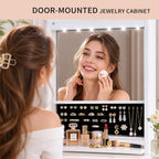 Over the Door Jewelry Organizer, Wall Mounted Jewelry Cabinet, Hanging Mirror with Storage Box, Wall/Door Mounted Full Length Mirror with LED
