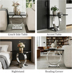 Asday Black End Table, Modern Wood Side Table, Silver End Table with U-Shaped Stainless Steel Base