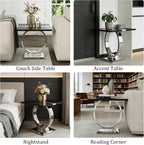 Asday End Table Set of 2, Luxury Side Table Set, Black and Chrome End Table with Polished Stainless Steel Base, Accent Table for Living Room or Bedroom