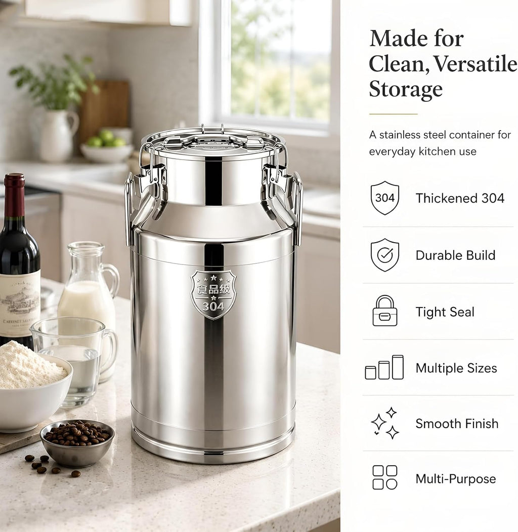 304 Stainless Steel Milk Tank Large Capacity Wine Barrel with Sealed Lid(48L/12.7gal) | Airtight Silicone Seal Stainless Steel Container Commercial Food Beverage Dispenser for Water Wine Oil Tea