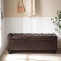 Zihanhome Ottoman with Storage，Storage Ottoman Bench, Faux Leather Storage Bench for Bedroom with Safety Hinge，Bedroom Benches with Seating for Living Room, Entryway (Dark Brown-PU)