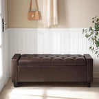 Zihanhome Ottoman with Storage，Storage Ottoman Bench, Faux Leather Storage Bench for Bedroom with Safety Hinge，Bedroom Benches with Seating for Living Room, Entryway (Dark Brown-PU)