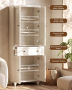 80" Tall Storage Cabinet with Louvered Doors and Adjustable Shelves, Farmhouse Kitchen Pantry Cabinet, Freestanding Storage for Dining Room, Living Room, Home Office, Bathroom, Rustic White