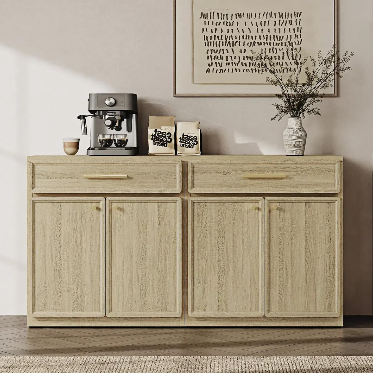 SICOTAS Buffet Cabinet with Storage Tall Modern Accent Storage Cabinet with Doors and Shelves 90 inch Wide Wooden Sideboard Credenza Buffets Console Table Coffee Bar for Kitchen Dining Living Room