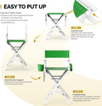 OmySalon Director's Chair 31" Height Folding Portable w/Storage Pouch & Footrest, Makeup Artist Chair for Salon, Events, Mobile, 250lb Capacity, White Wood Frame & Olive Green Canvas Seat