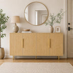 USHOWER 56" Sideboard Buffet Cabinet with Storage - 4 Fluted Doors & Adjustable Shelves, Modern Wood Credenza with Metal Legs for Living Room, Dining Room, Kitchen, Entryway, Large Countertop Space