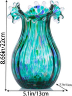Hand Blown Green Glass vase, Decorative Wide Mouth Glass vase for Home Living Room, Fireplace Decorations, Table centerpieces, entryway Tables and Wedding Decorations.