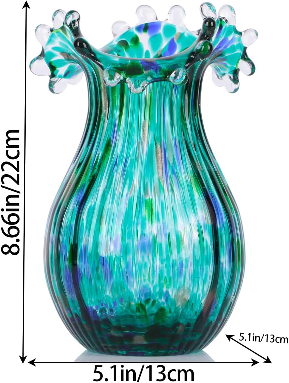 Hand Blown Green Glass vase, Decorative Wide Mouth Glass vase for Home Living Room, Fireplace Decorations, Table centerpieces, entryway Tables and Wedding Decorations.