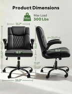 Executive Office Chair, Ergonomic Home Office Desk Chair with Lumbar Support & Flip-up Armrest, PU Leather Computer Seating for Short People, Black