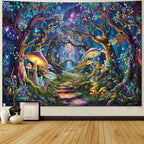 Amonercvita Fantasy Forest Tapestry Magical Trees Tapestries Galaxy Space Wall Tapestries Psychedelic Plant Floral Tapestry Wall Hanging for Home Decor