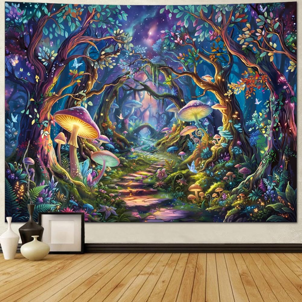 Amonercvita Fantasy Forest Tapestry Magical Trees Tapestries Galaxy Space Wall Tapestries Psychedelic Plant Floral Tapestry Wall Hanging for Home Decor