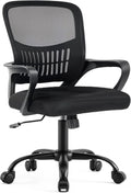 DUMOS Home Office Chair - Ergonomic Mid Back Mesh Desk Chair with Lumbar Support & Rocking Mode, Height Adjustable, Fixed Armrest, for Conference, Computer, 360° Swivel, Adults, Black