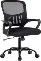 DUMOS Home Office Chair - Ergonomic Mid Back Mesh Desk Chair with Lumbar Support & Rocking Mode, Height Adjustable, Fixed Armrest, for Conference, Computer, 360° Swivel, Adults, Black