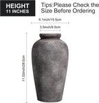 Large Rustic Terracotta Vase, 11 inch Tall Ceramic Flower Vase, Clay Farmhouse Decorative Vases for Flowers, Living Room, Shelf, Entryway, Home Decor, Grey