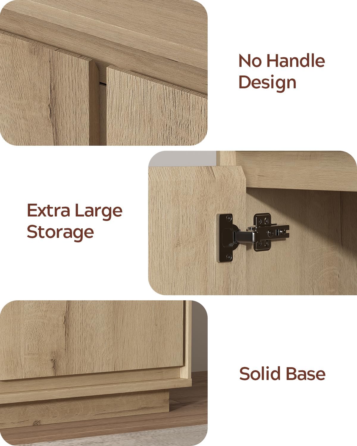 3pcs Sideboard Cabinet Buffet Cabinet with Storage with Adjustable Shelves and Handle-Free Design Suitable for Kitchens,Hallway,and Living Rooms Light Oak