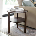 Round Side Table with 2-Tier Shelf Wood End Table | Mid Century Modern Accent Table for Living Room Solid Wood Nightstand for Bedroom Easy Assembly 22.8"D x 23.6"H Walnut
