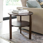 Round Side Table with 2-Tier Shelf Wood End Table | Mid Century Modern Accent Table for Living Room Solid Wood Nightstand for Bedroom Easy Assembly 22.8"D x 23.6"H Walnut