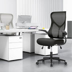 DUMOS Office Managerial Executive Chair with Ergonomic Design, High Back Mesh Computer Desk Chair with Flip-up Armrests, Adjustable Height Swivel Task with Wheels, Comfy Lumbar Support, Black