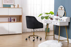Comfy Home Office Task Chair with Wheels, Cute Modern Upholstered Velvet Seashell Back Adjustable Swivel Vanity Desk Chair, for Women, for Kids, for Girls, Living Room, Bedroom (Black)