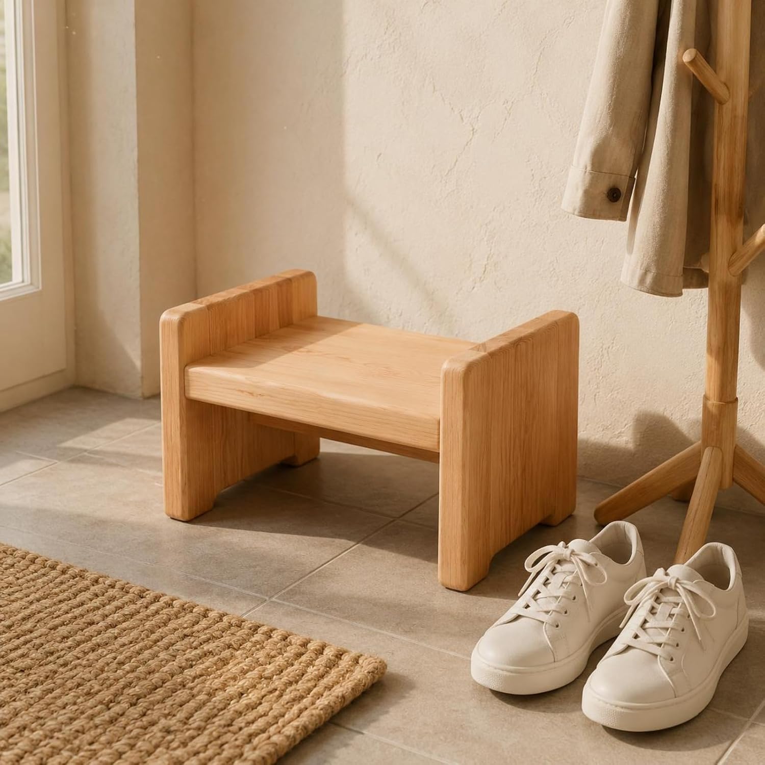 Children Bench Wooden Shape Low Profile Rounded Corners Multipurpose Seat Suitable for Plant Stand Living Room Entry