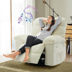 360° Swivel Rocking Recliner Chair, Upholstered Fabric Glider Nursery Chair with Side Pockets, Lazy Boy Single Sofa Recliner with Q235 Steel Frame for Living Room and Small Spaces, Beige