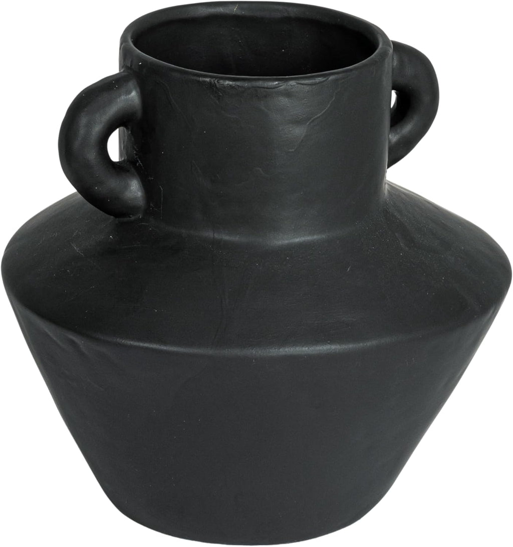 Bloomingville Round Stoneware Vase with Reactive Glaze Finish and Vertical Handles, Black