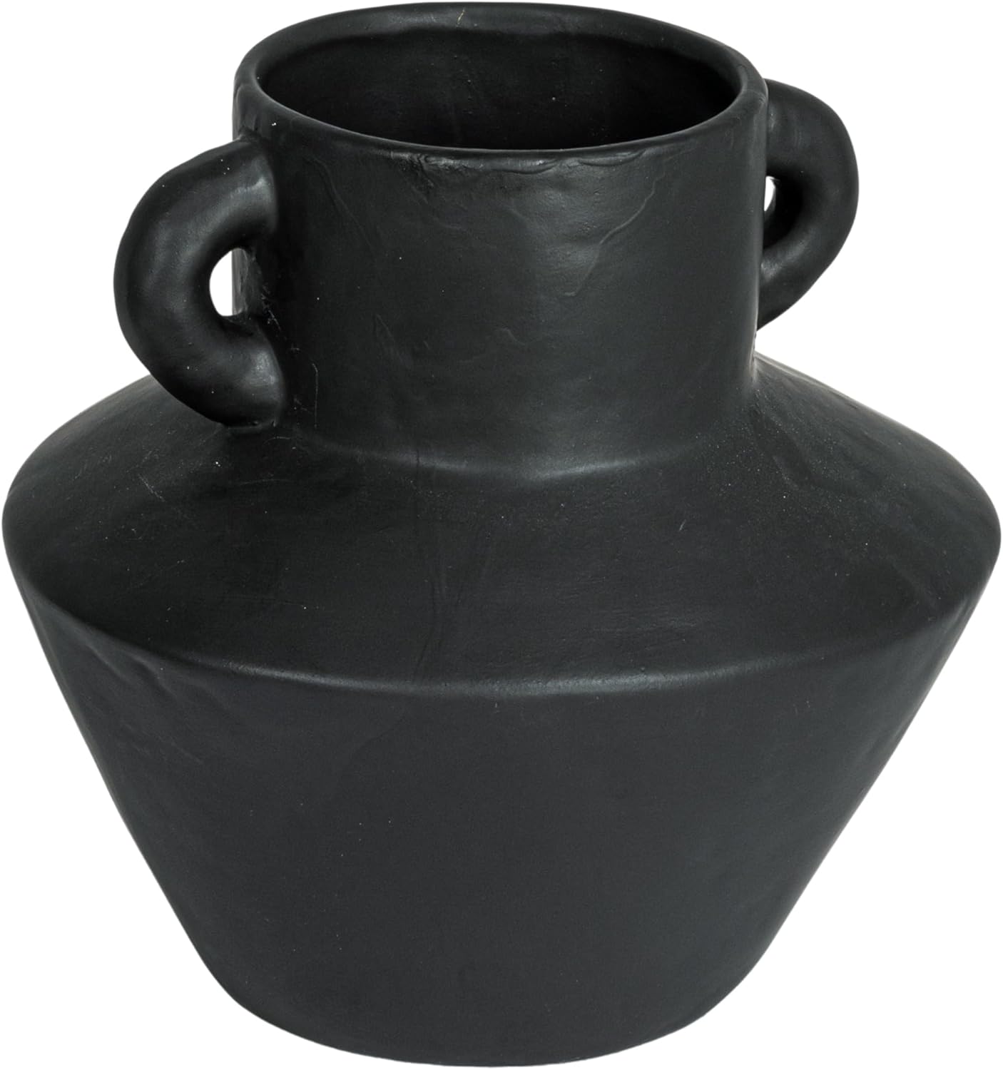 Bloomingville Round Stoneware Vase with Reactive Glaze Finish and Vertical Handles, Black