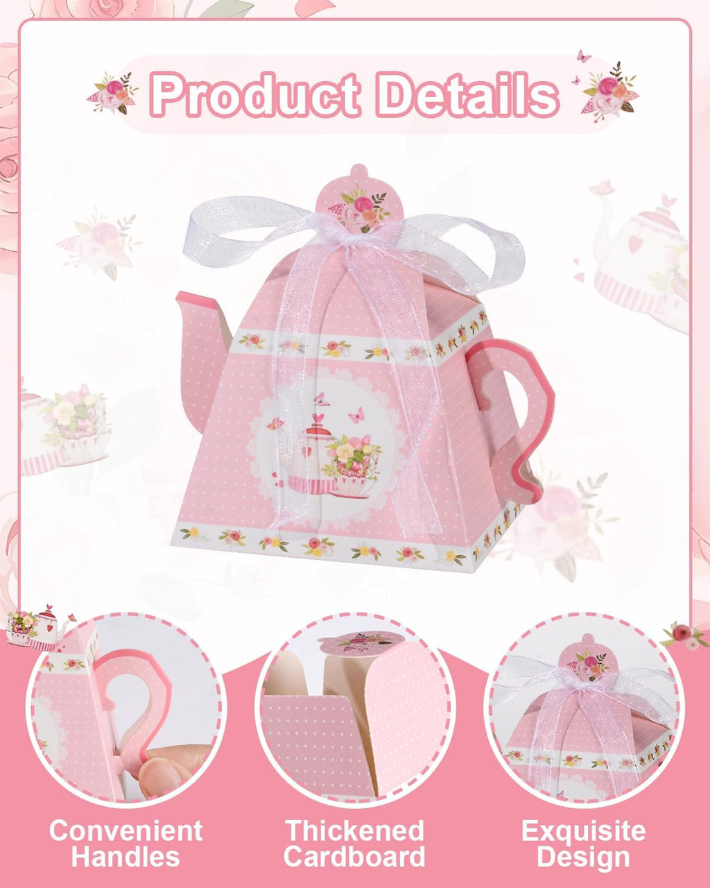 Liobelon 24 Pieces Floral Tea Party Favors Boxes Centerpiece Table Decoration Teapot Favor Boxes Tea Party Treat Gift Boxes Goodie Treat Bags Candy Boxes for Wedding Baby Shower Tea Party Decorations