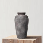Large Rustic Terracotta Vase, 11 inch Tall Ceramic Flower Vase, Clay Farmhouse Decorative Vases for Flowers, Living Room, Shelf, Entryway, Home Decor, Grey