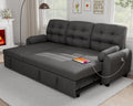 86" Sleeper Sofa Bed, Pull Out Couch Bed with Reversible Storage Chaise, Sectional Couches for Living Room with Side Pocket | Charging Station | Removable Backrest | Prime Linen, Dark Grey