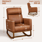 Yaheetech Leather Glider Chair, Modern Rocking Chair, Nursery Faux Leather Glider Chair with Rubber Wood Legs and Side Pocket, Rocking Accent Armchair for Living Room, Bedroom, Brown
