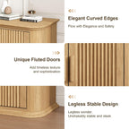 Fluted Sideboard Buffet Cabinet with Storage, 60" Modern Credenza with 4 Doors & Adjustable Shelves, Wood Coffee Bar Table for Living Room, Kitchen, Dining Room, Hallway, Natural Oak