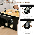 Giantex Kitchen Island Cart Drop-Leaf Countertop, Rubber Wood Breakfast Dining Table w/Large Drawer, Storage Shelves, 4-Tier Spice Rack, Rolling Serving Cart on 5 Wheels for Home Coffee Bar (Black)