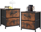 Fabric Dresser 2 Drawers, Nightstands with Adjustable Feet, End Table Set of 2