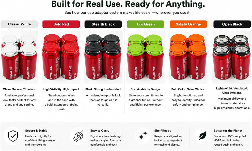 Reusable White Can Holder Carrier, Four Can, Pack of 20 | Snap Off Carrier For 12 oz & 16 oz Cans | Brewery Homebrewing Beverage Canning & Transport | 100% Recycled Plastic, USA Made | Bits N Things