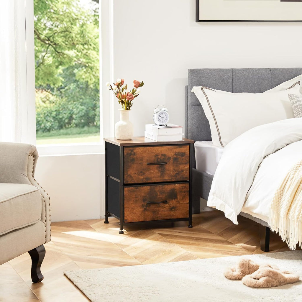 Elevon Nightstand with 2 Drawers, Bedside Table Small Dresser with Removable Fabric Bins, Night Stand, Bedside Furniture, End Table with Fabric Bins for Bedroom, Closet