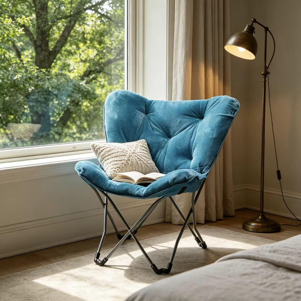 K&J CHIPMUNK Soft Faux Fur Butterfly Chair for Bedroom Living Room Dorm Rooms Flexible Reading Chair for Kids and Teens (Blue)