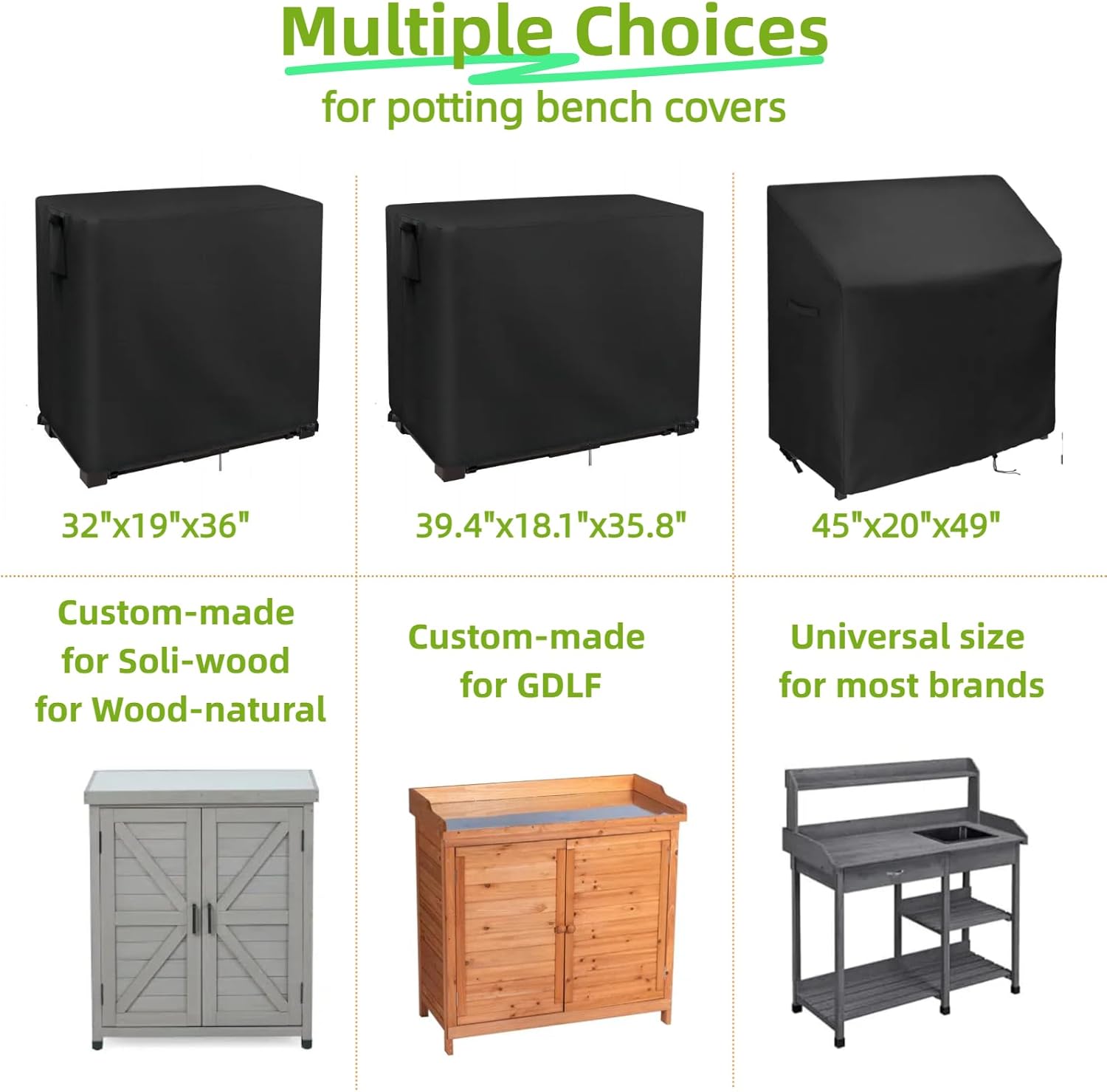 Potting Bench Cover, Waterproof Cover for Mederla Outdoor Storage Cabinet 32"x19"x36", Protective Cover for Garden Cabinet/Wood Workstation/Potting Table with Storage Cabinet