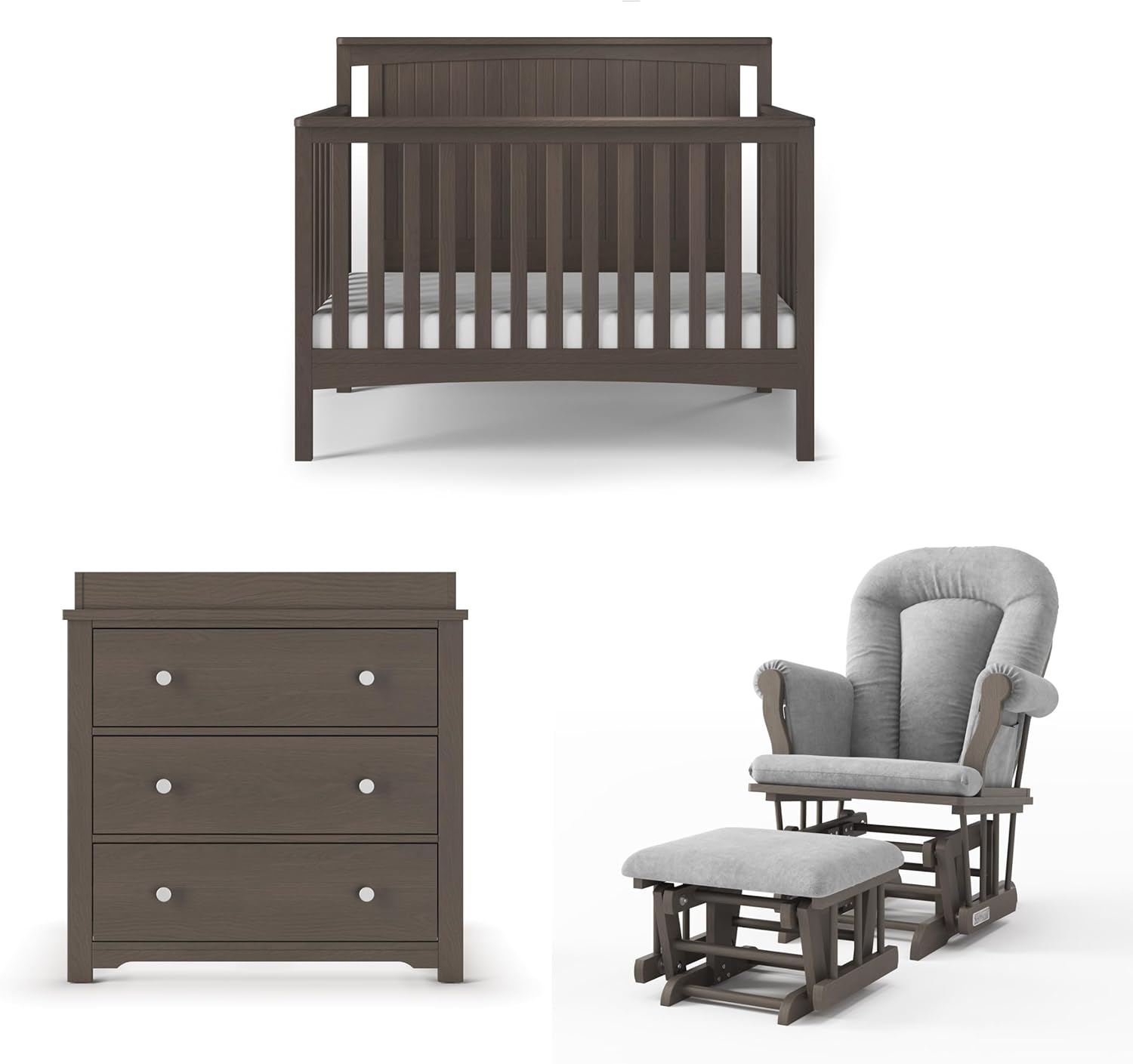 Child Craft Scout 3-Piece Nursery Set, Includes 4-in-1 Convertible Crib, Dresser with Changing Table Topper, and Cozy Glider (Dapper Gray)