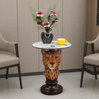 Leopard Side Table, Maximalist Room Decor Accent Table, Unique Animal Head Sculptural End Table with Faux Marble Top for Eclectic Vintage Home Interior, Living Room & Lounge - Savannah Leopard