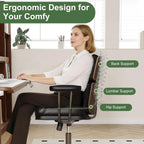 Mid-Century Modern Ergonomic Office Chair,Mid Back Faux Leather Executive Desk Chair with Walnut Bentwood,Tufted Adjustable Swivel Computer Chair for Home Office,Black