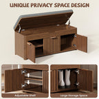 Shoe Bench with Storage, Lift Top Entryway Bench with Hidden Storage, 2-Tier Adjustable Shoe Rack and Cushioned Seat, Wooden End of Bed Bench for Bedroom, Living Room, Hallway, Walnut