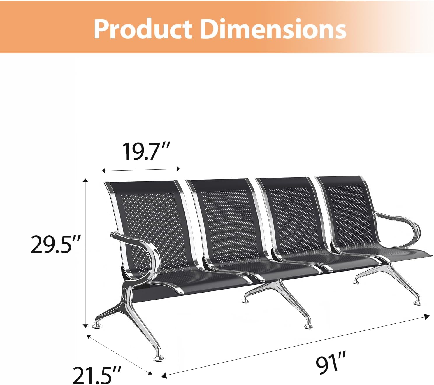 Kinfant Waiting Room Chairs - Whole 4-Seat Connect Reception Chairs Waiting Room Chairs with Arms & Stainless Steel Frame, Waiting Room Bench Lobby Chair for Office Airport Bank Hospital