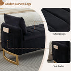 66" End of Bed Storage Bench King Size, Velvet Storage Benches for Bedroom Foot of Bed, Upholstered Storage Ottoman Bench with Golden Legs and Pillow for Living Room Window Entryway, Black