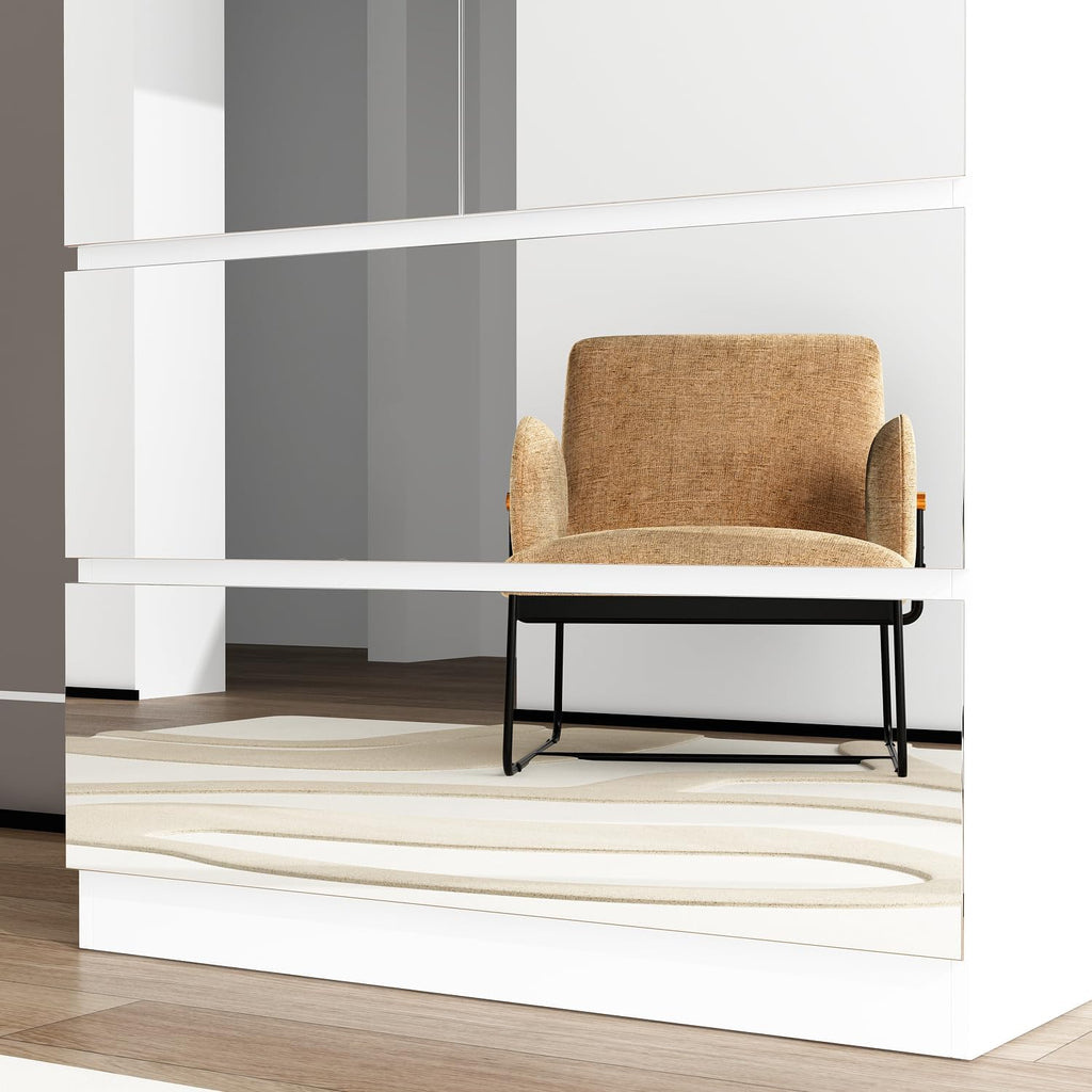 FUFU&GAGA Wardrobe with Mirror Door & Drawers, White Mirror Wardrobe Closet | Full Length Mirrored Armoire, Shelf, Hanging Rod, Clothes Storage Cabinet for Bedroom Cloakroom, 31.5”W x 19.7’D x 70.9”H