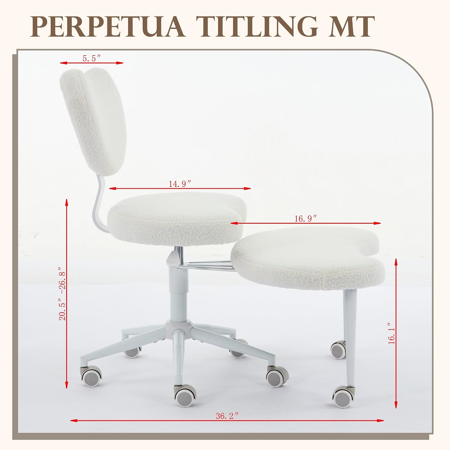Ergonomic Cross Legged Office Chair with Wheels, Criss Cross Chair with Plus Cushion, 360° Swivel Meditation Chairs, ADHD Chairs with Height Adjustable Seat, Lumbar Back Support, Teddy Fabric, Ivory