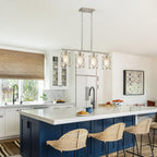 4-Light Kitchen Island Lighting, Modern Brushed Nickel Dining Room Light Fixtures with Clear Glass, Farmhouse Industrial Linear Chandelier Pendant Light with Adjustable Chain, CH9176BN-4IS