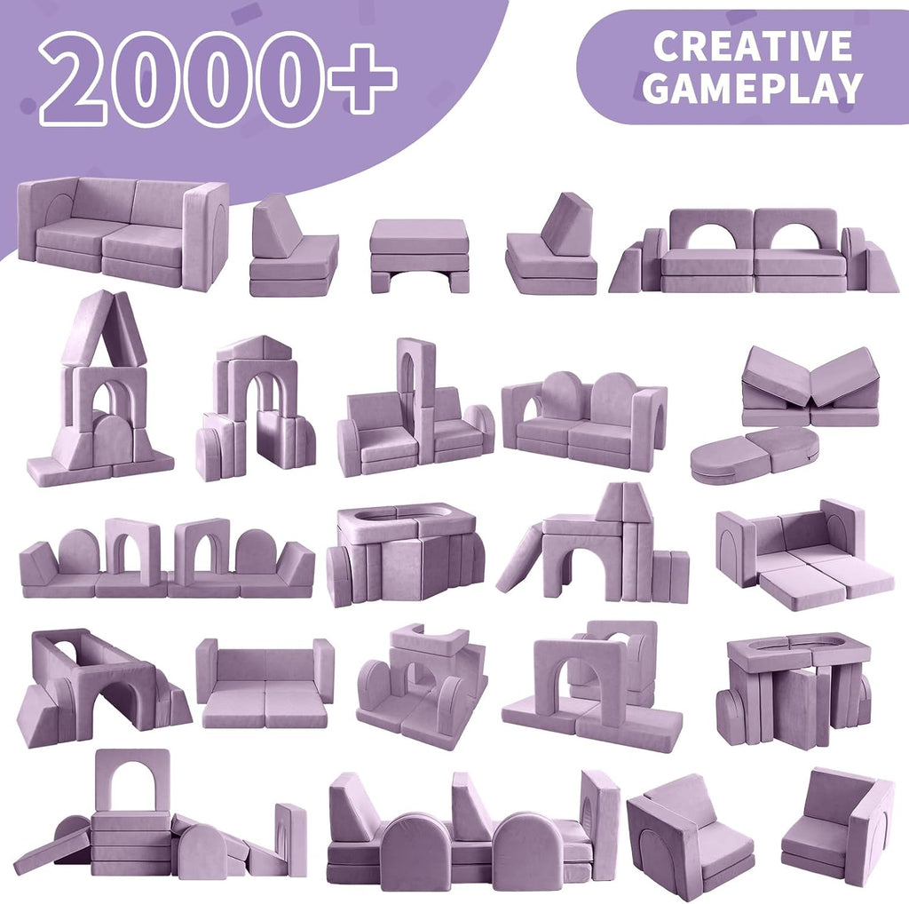 wanan Kids Couch 10PCS, Modular Kids Play Couch for Playroom Bedroom, 10 in 1 Multifunctional Kid Sofa for Playing, Creativing, Sleeping, Indoor Toddler Couches for Boys and Girls (Blueberry)